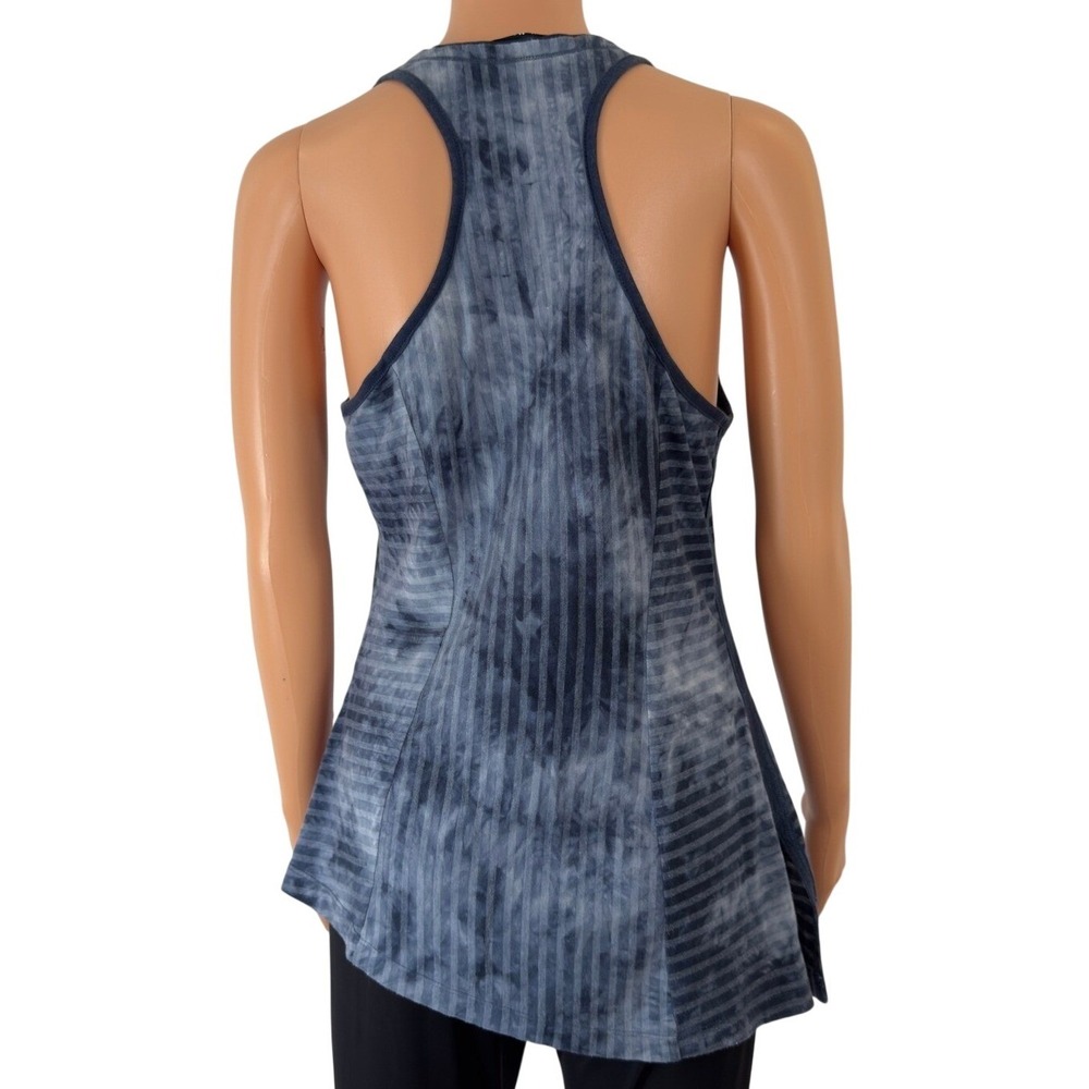 Karen Millen Blue Tie Dye Striped Racerback Tank Top Asymmetrical Hem Size 14 - Picture 2 of 9
